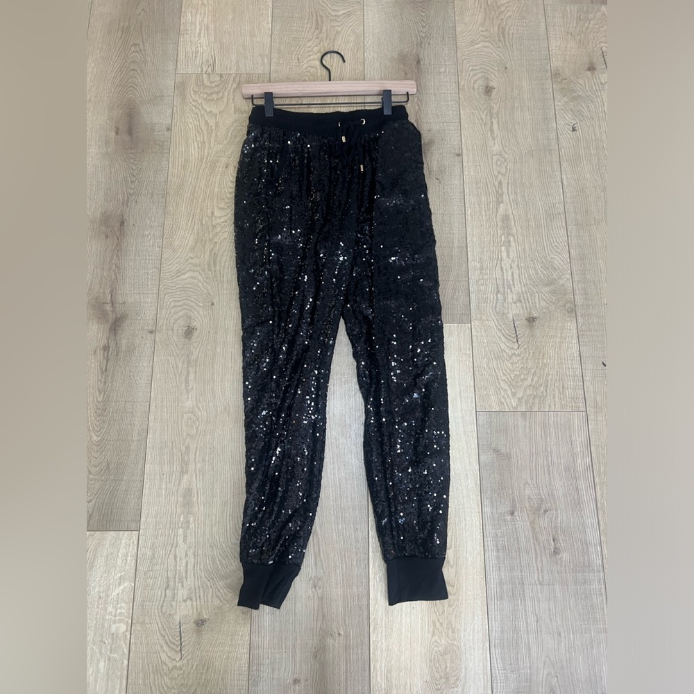 XOXO black sequin joggers
